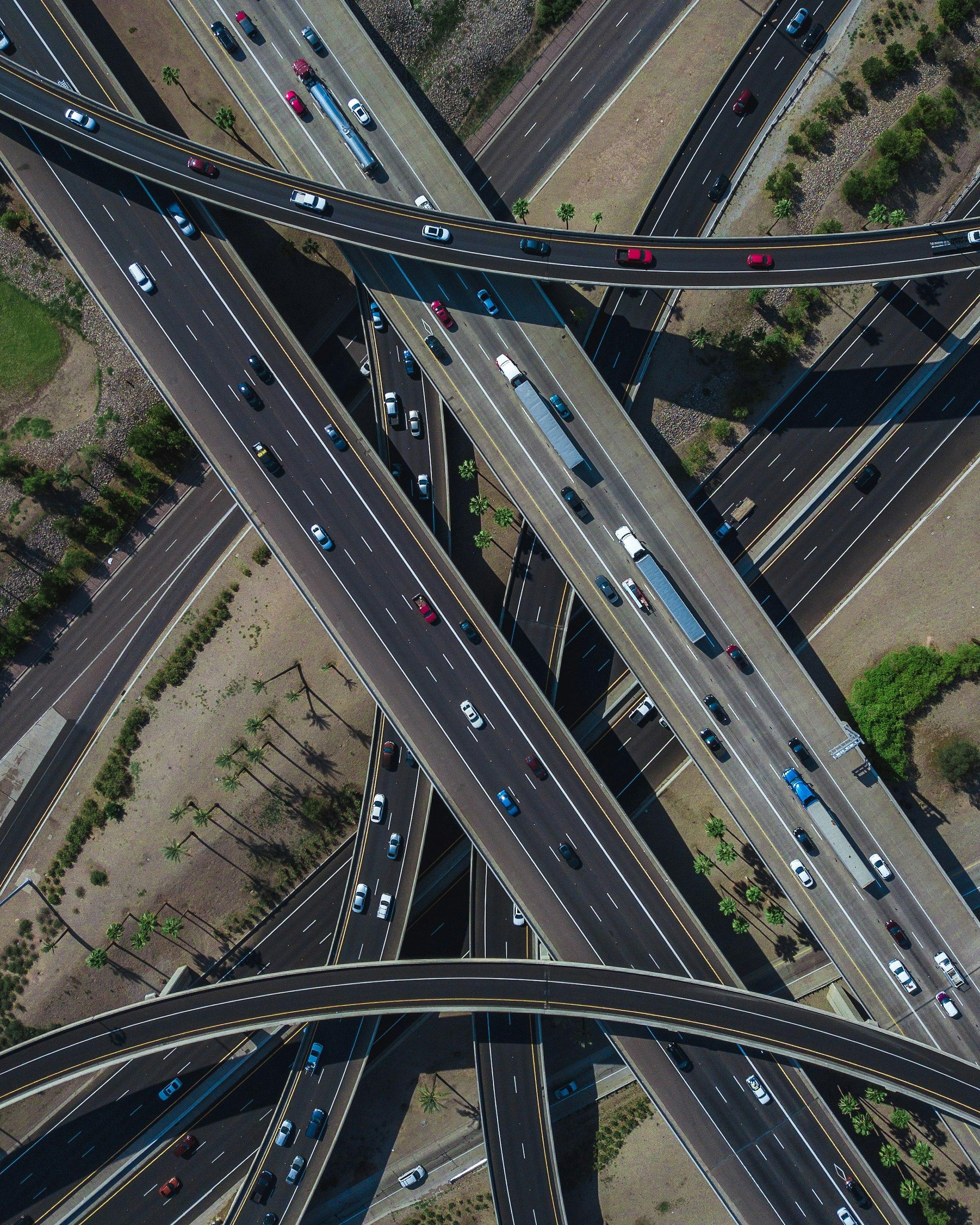 Aerial view of a highway interchange